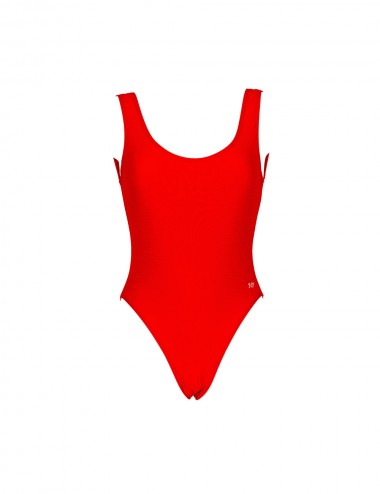 Maillot de bain sportif 1 pièce rouge - Échancré, bretelles fixes, tailles 36-46