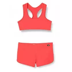 Maillot 2 pièces - Brassière dos nageur & Shorty uni corail, tailles 4 à 14 ans