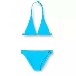 Maillot 2 pièces - Haut triangle ajustable & culotte classique, uni turquoise, tailles 4 à 14 ans
