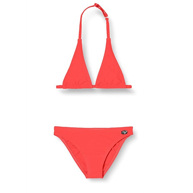 Maillot 2 pièces - Haut triangle ajustable & culotte classique, uni corail, tailles 4 à 14 ans