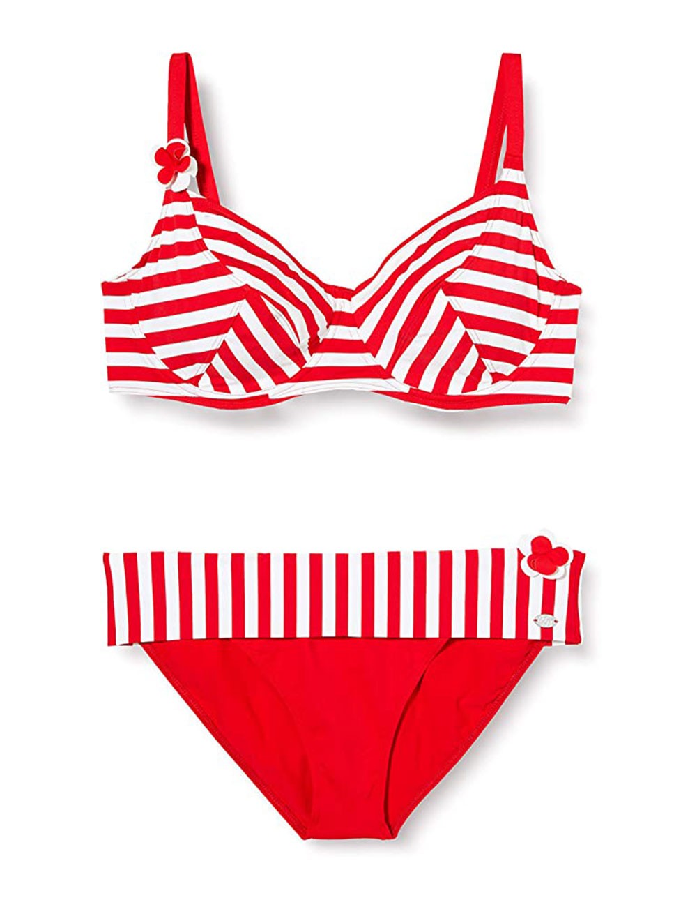 Bikini Deux Pièces Femme, Rayures Rouges & Blanches, Balconnet Bonnet E, Tailles 36-50
