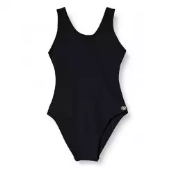 Maillot de Bain Une Pièce Fille, Uni Noir, Dos Nageur, Idéal Piscine - Tailles 4 à 14 ans