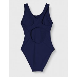 Maillot de bain 1 pièce fille, imprimé tropical, contrastes bleu