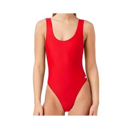 Maillot de bain sportif 1 pièce rouge - Échancré, bretelles fixes, tailles 36-46