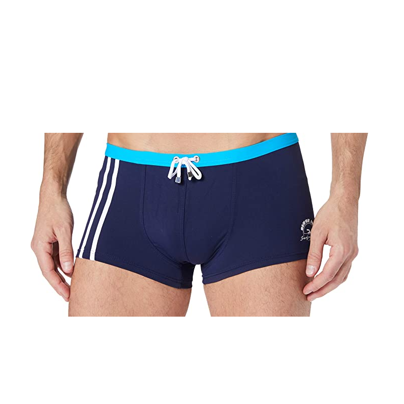 Boxer de Bain Bleu Marine à Bandes Blanches - Taille Ajustable - Tailles 1 à 6