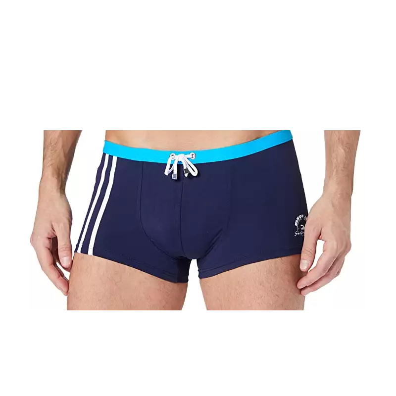 Boxer de Bain Bleu Marine à Bandes Blanches - Taille Ajustable - Tailles 1 à 6
