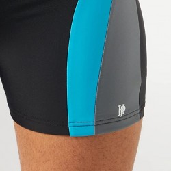 Boxer de bain homme long uni tricolor noir/gris/turquoise disponible de la taille T1 à T8