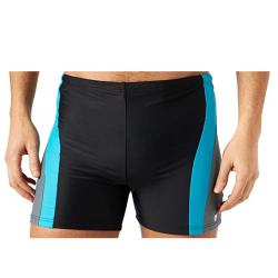 Boxer de bain homme long uni tricolor noir/gris/turquoise disponible de la taille T1 à T8