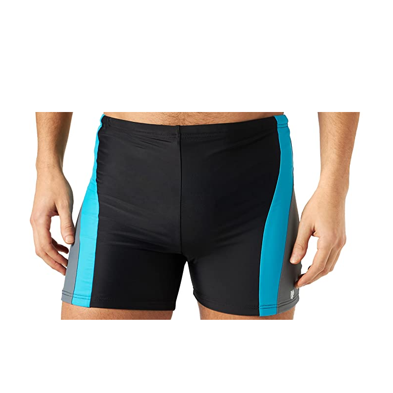 Boxer de bain homme long uni tricolor noir/gris/turquoise disponible de la taille T1 à T8