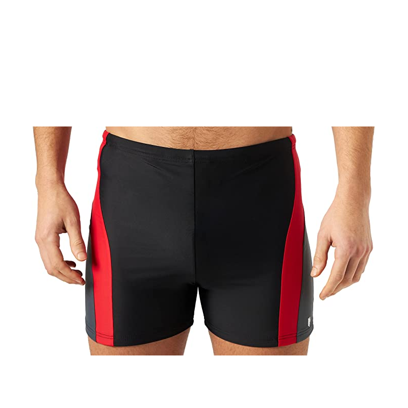 Short de bain de sport Homme 40 cm bicolore noir/rouge