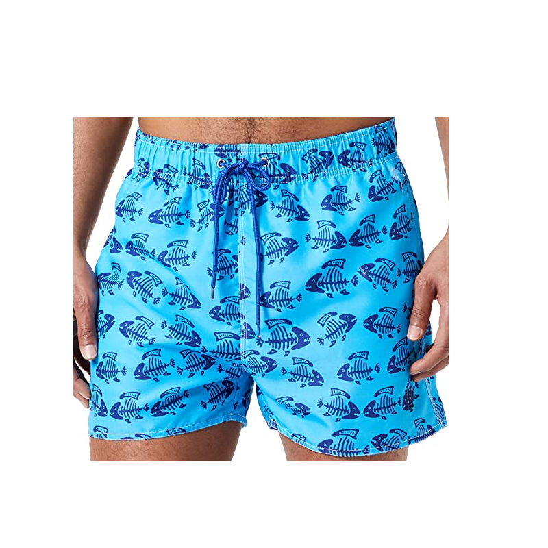 Short de Bain ajustable Turquoise - Motif Poisson Bleu - Taille S à L