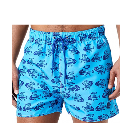 Short de Bain ajustable Turquoise - Motif Poisson Bleu - Taille S à XL