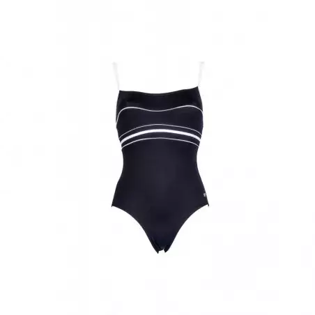 Maillot de bain 1 pièce femme fines bretelles décolleté rond noir et blanc