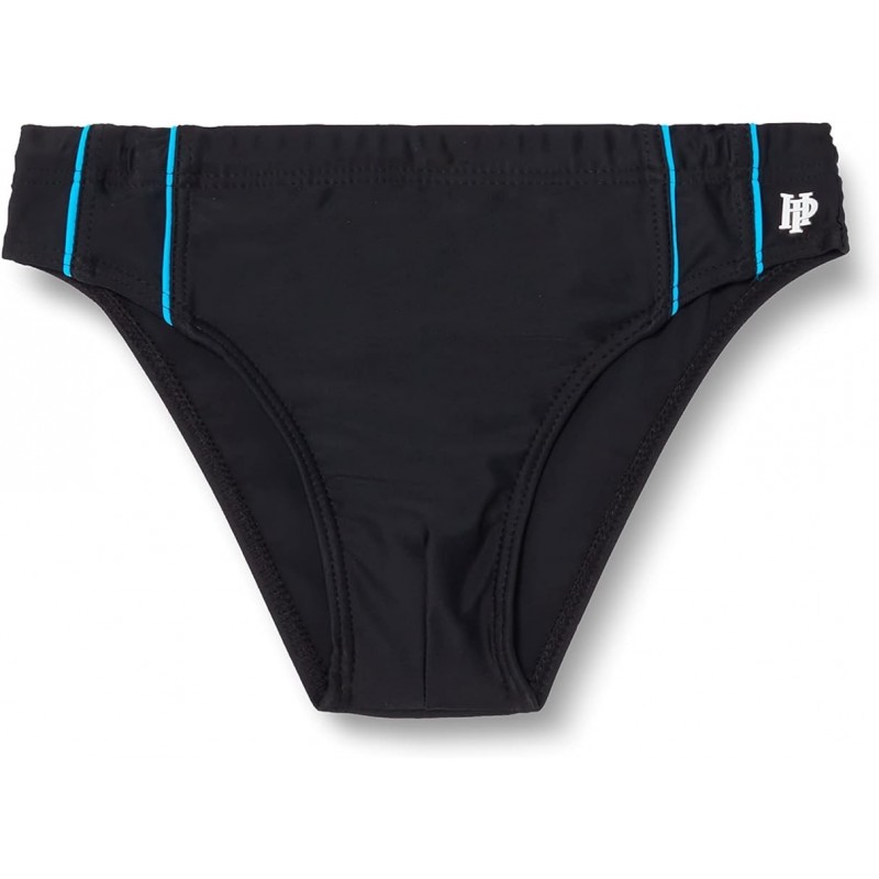 Slip de bain garcon uni noir avec liserai turquoise basic disponible de la taille 4 ans au 14 ans.