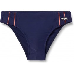 Slip de bain garcon uni marine avec liserai orange basic disponible de la taille 4 ans au 14 ans.