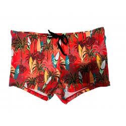 Boxer de bain imprimé tropical style hawaïen pour garçons. Disponible du 6 ans au 14 ans.