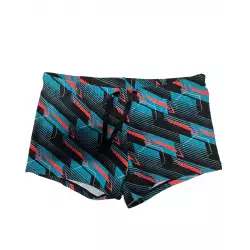 Boxer de bain homme imprimé géométrique bleu et rouge - Gamme père-fils