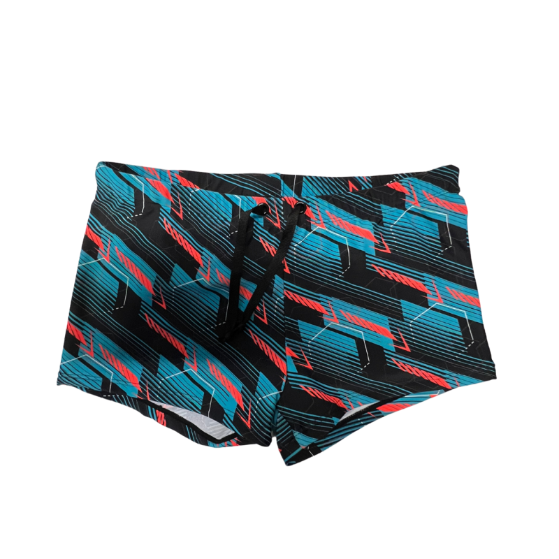 Boxer de bain homme court imprimé géométrique coloré disponible de la taille T1 à T6