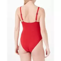 Maillot de bain 1 pièce uni rouge gainant, décolleté arrondi et bretelles réglables, du 36 au 52