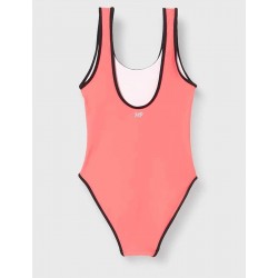 Maillot de bain 1 pièce fille uni corail fluo, Los Angeles, 6 à 16 ans