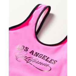 Maillot de bain 1 pièce fille uni rose fluo, Los Angeles, 6 à 16 ans