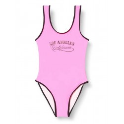 Maillot de bain 1 pièce fille uni rose fluo, Los Angeles, 6 à 16 ans