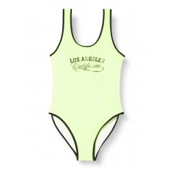 Maillot de bain 1 pièce fille uni jaune fluo, Los Angeles, 6 à 16 ans