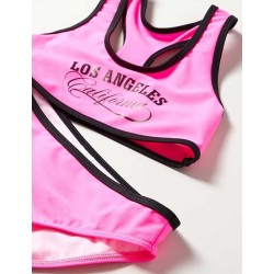 Maillot 2 pièces brassière uni rose fluo, Los Angeles,  6 ans-14 ans