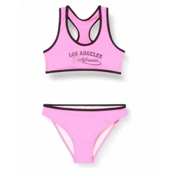 Maillot 2 pièces brassière uni rose fluo, Los Angeles,  6 ans-14 ans