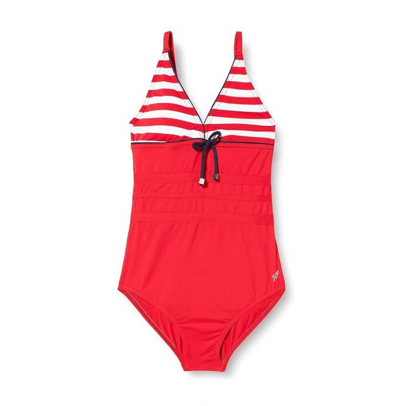 Maillot de bain 1 pièce bustier asymétrique uni corail à volant du