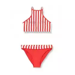 Maillot de bain fille deux pièces rayures rouges, tailles 6 à 16 ans