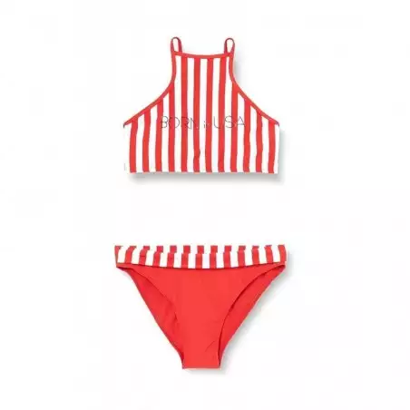 Maillot de bain fille deux pièces rayures rouges, tailles 6 à 16 ans