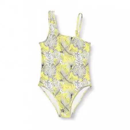 Maillot une pièce fille floral jaune, 6 à 16 ans - Gamme mère-fille