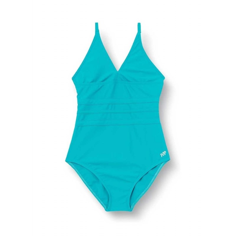 Maillot 1 pièce fille uni vert émeraude, 6 à 16 ans - Gamme mère-fille