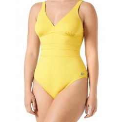 Maillot 1 pièce décolleté V uni jaune, tailles 36 à 46