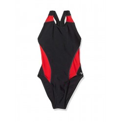 Maillot de bain 1 pièce fille piscine noir et rouge, 4 au 14 ans