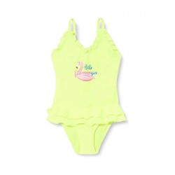 Maillot de bain 1 pièce fillette jaune fluo à volant, 2 au 8 ans