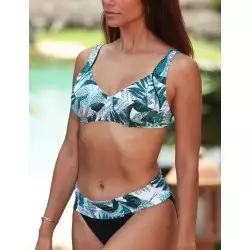 Maillot 2 pièces noir et bleu culotte à revers, bonnet C armatures, T38 au 50