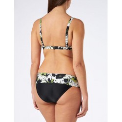 Bikini 2 pièces noir et floral culotte à revers, bonnet D armatures, 36 au 46