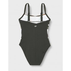 Maillot 1 pièce fillette noir imprimé feuillage, 2 à 8 ans