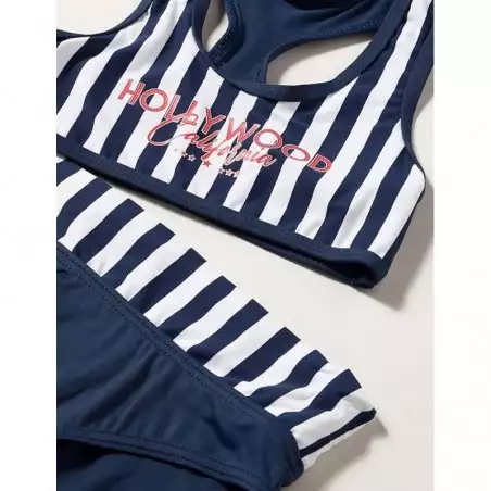2 pièces fillette, brassière dos nageur rayé marine et blanc & shorty - 2 au 8 ans