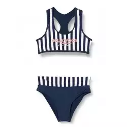2 pièces fillette, brassière dos nageur rayé marine et blanc & shorty - 2 au 8 ans