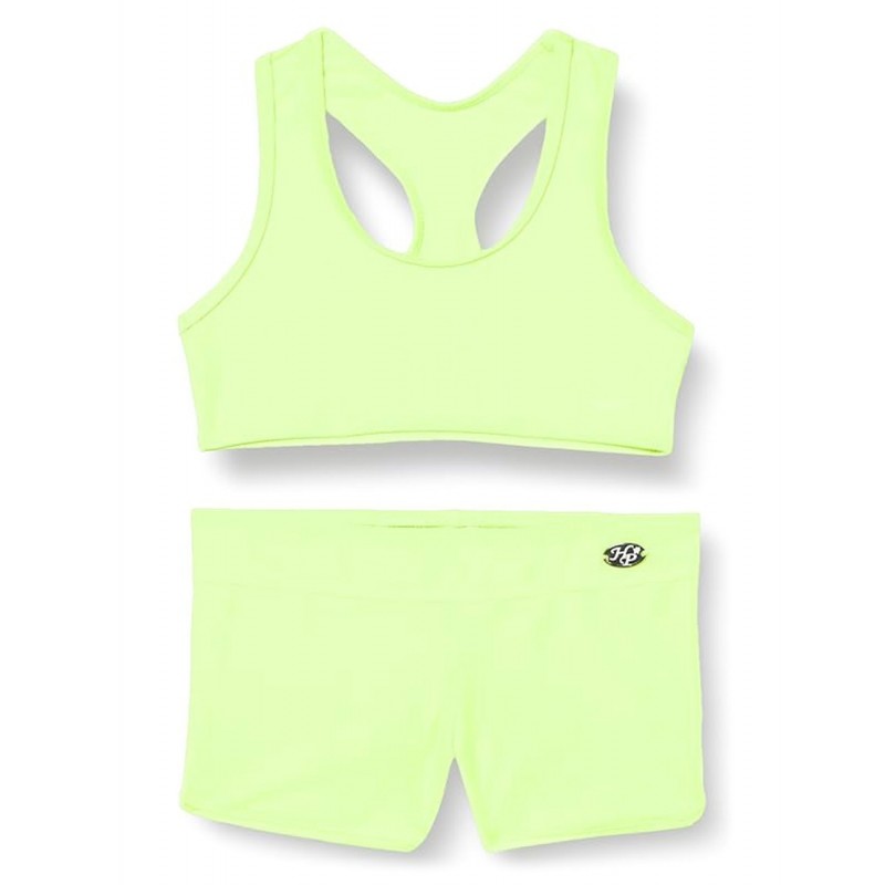 Maillot 2 pièces - Brassière dos nageur & Shorty uni jaune fluo, tailles 4 à 14 ans