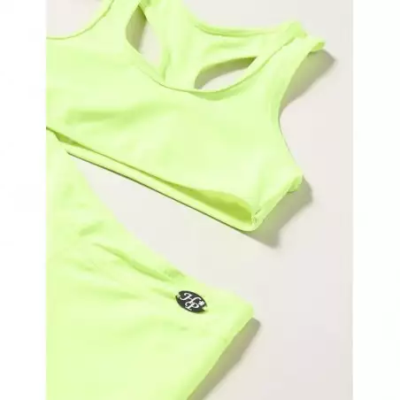 Maillot 2 pièces - Brassière dos nageur & Shorty uni jaune fluo, tailles 4 à 14 ans