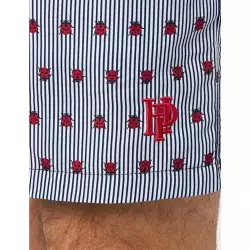 Boardshort homme rayé bleu et blanc imprimé coccinelles, tailles S-XXL