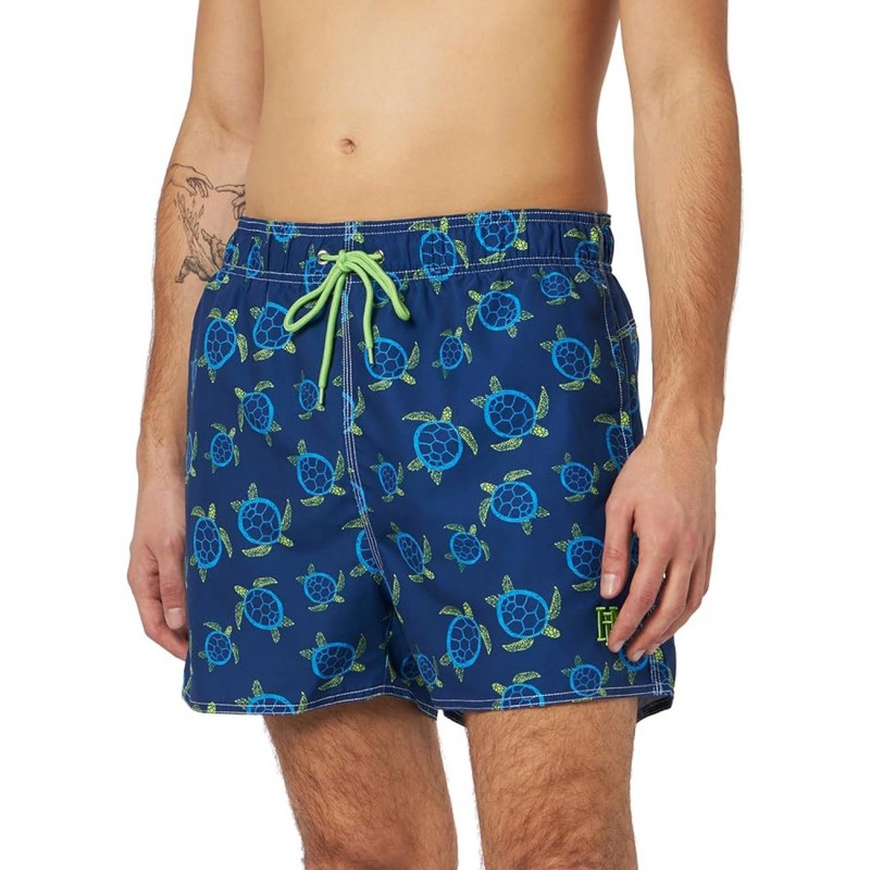 Boardshort homme bleu motif tortues, tailles S-XXL