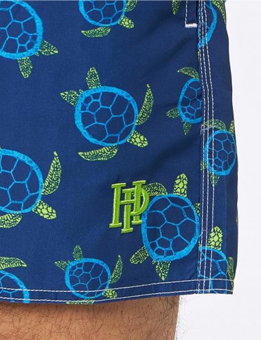 Boardshort homme bleu motif tortues, tailles S-XXL