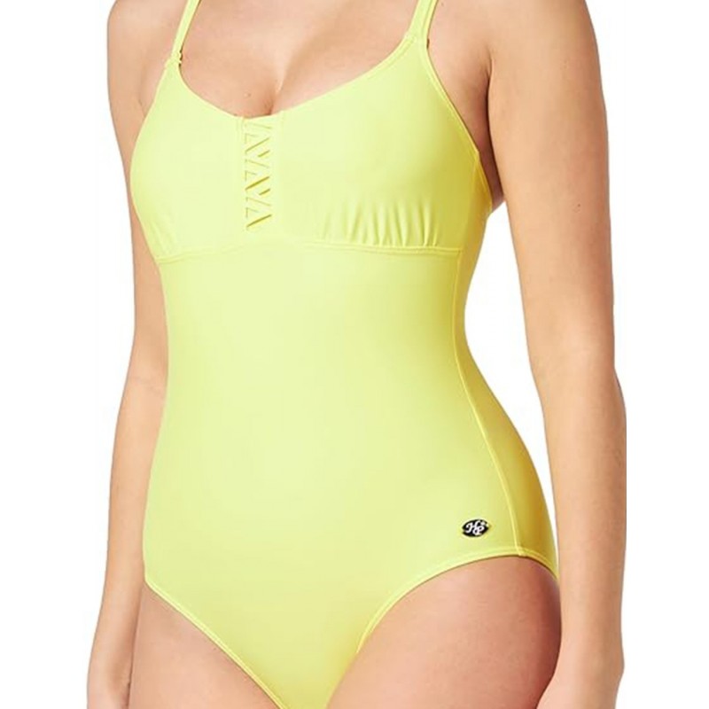 Maillot 1 pièce sculptant uni jaune, bretelles réglables - Bonnet C - 36 au 52