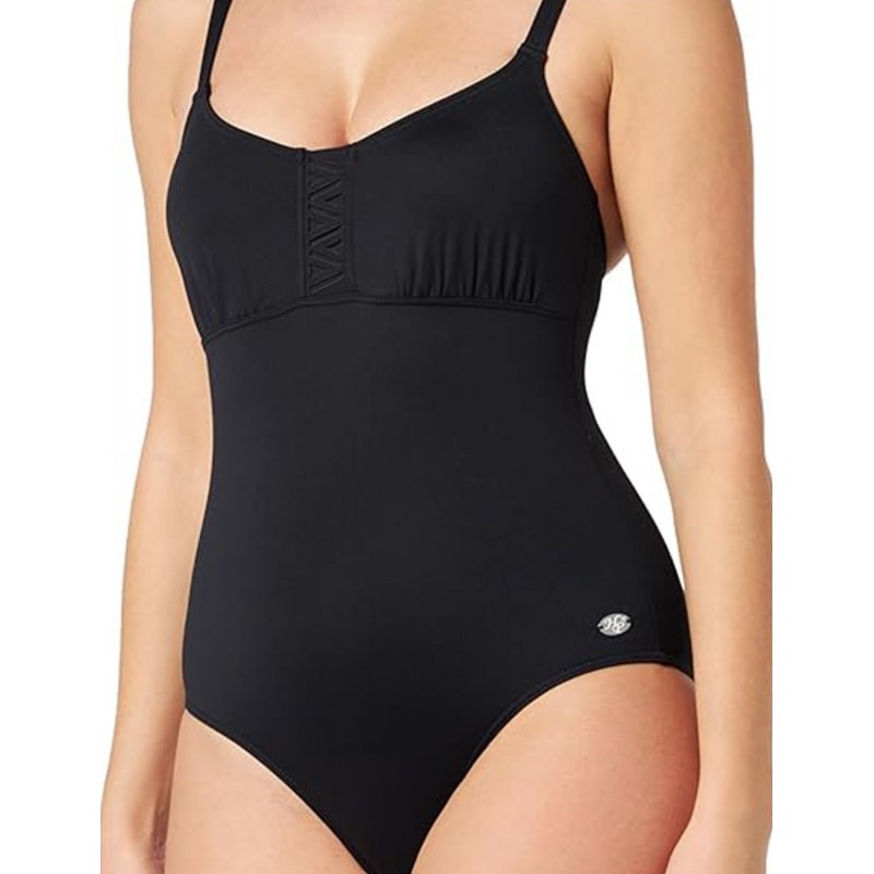 Maillot 1 pièce gainant uni noir, bretelles réglables - Bonnet C - 36 au 52