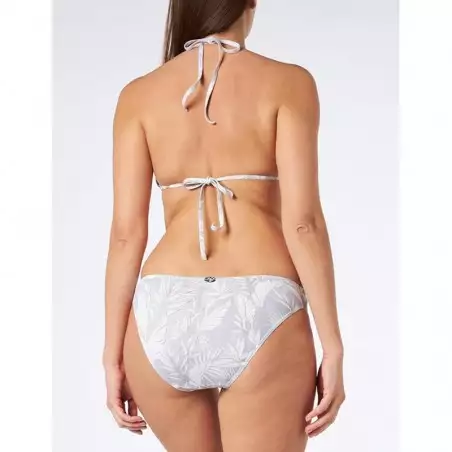 Maillot 2 pièces haut triangle et culotte classique gris imprimé floral blanc - 34 à 46